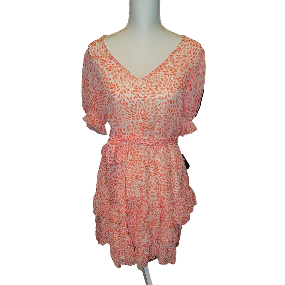 White and Pinkish Floral Print Midi Dress with puffer sleeves